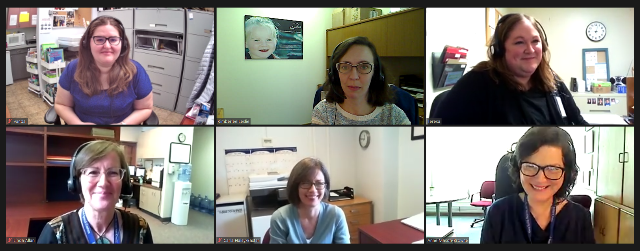 Anne Mason-Browne and the admin staff in a zoom call